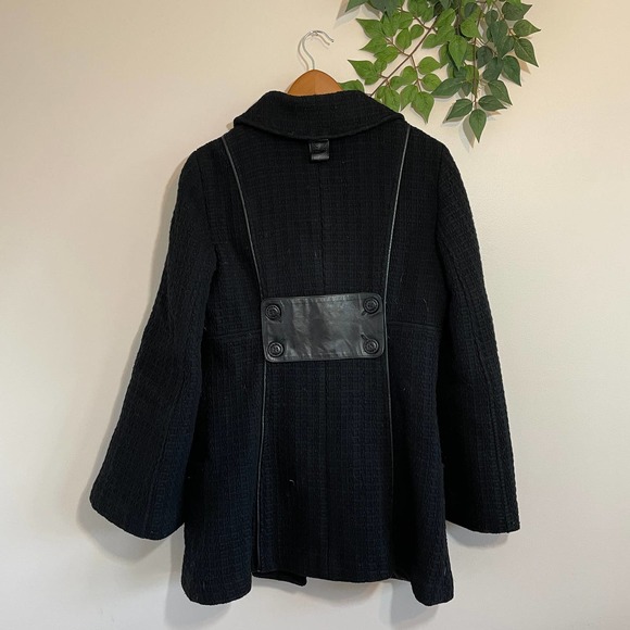 Mackage Black Wool Peacoat M Leather Pea Coat - Picture 3 of 9